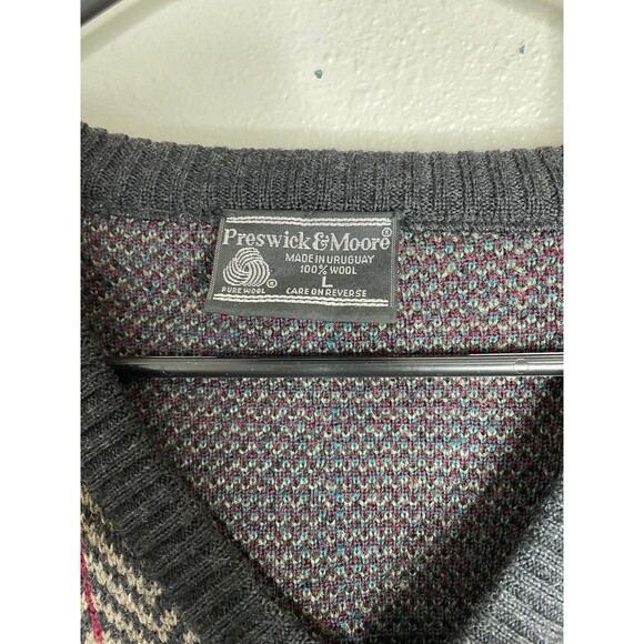 Vintage Preswick & Moore 100% Wool Sweater L – Retro Herringbone Check Knit, Y2K - Picture 6 of 6